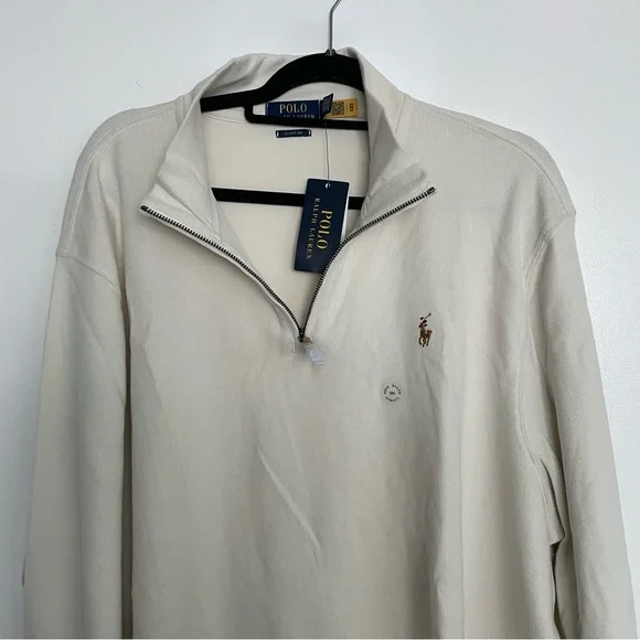 Men’s Polo Ralph Lauren Estate-Rib Quarter-Zip Pullover Parchment Cream Size XXL